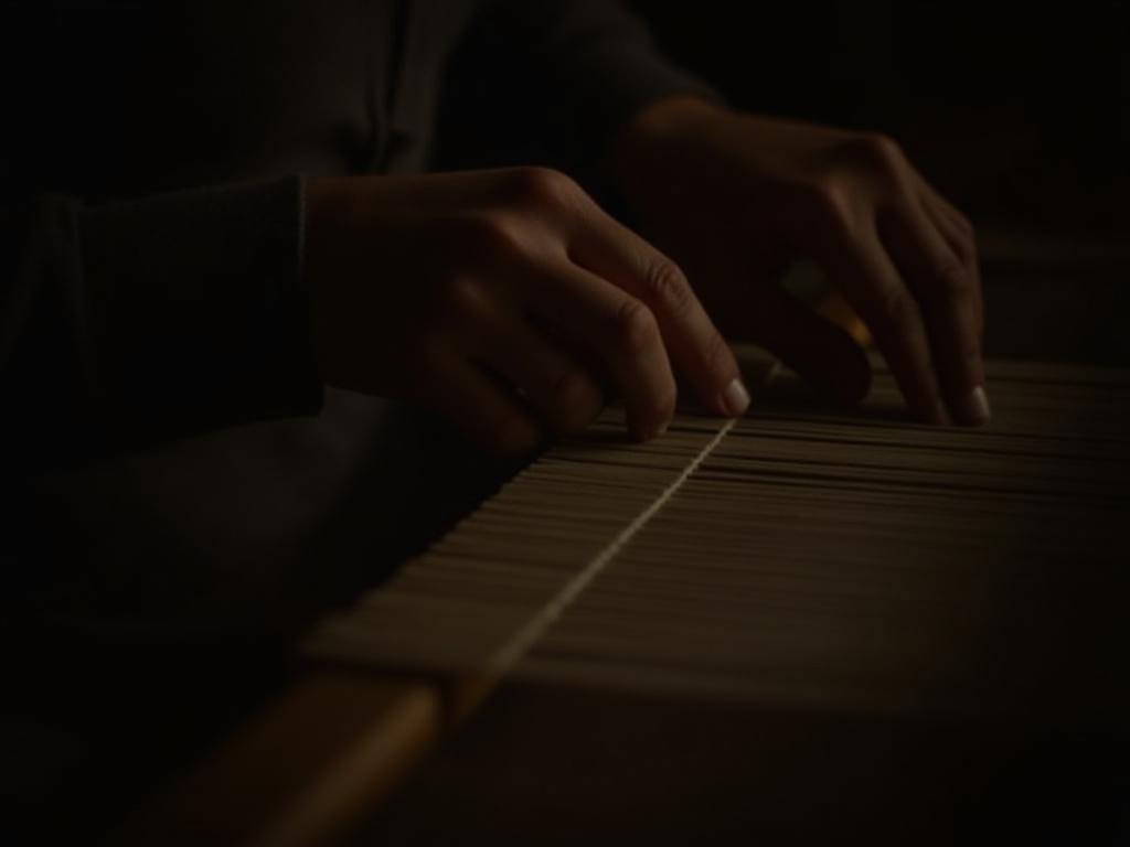 Close up of hand-weaving process for Loom and Leaf collection