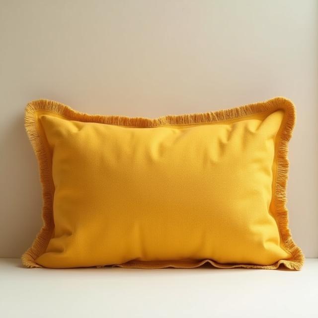 Hand-dyed amber linen cushion with raw fringe edges